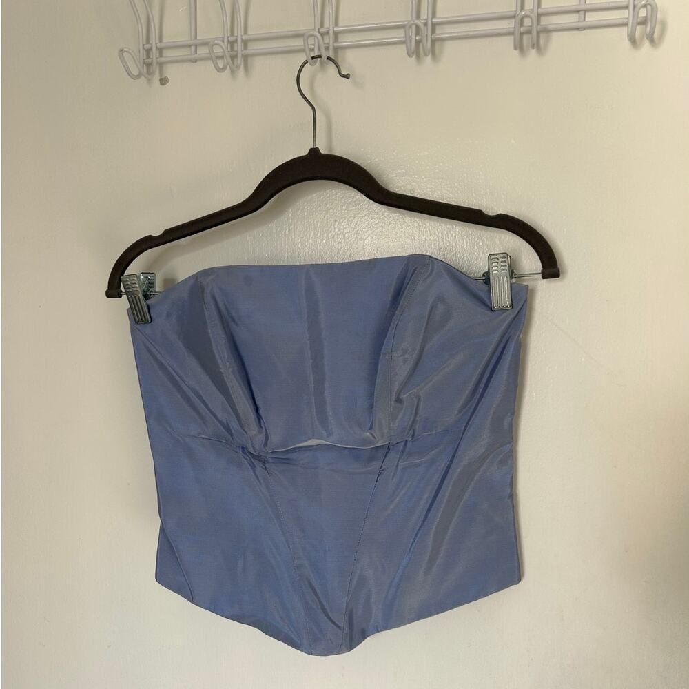 Strapless Blue Satin Bustier Top